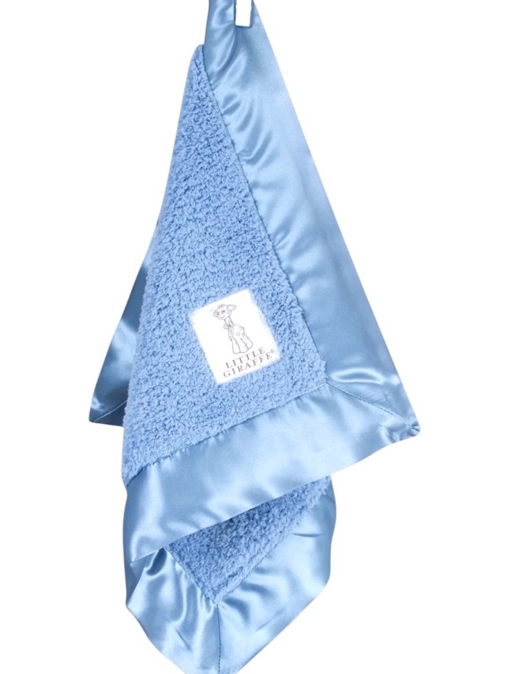 NEW Little Giraffe Boys Blue Soft Lovey Security Blanket Chenille w/ Satin Trim